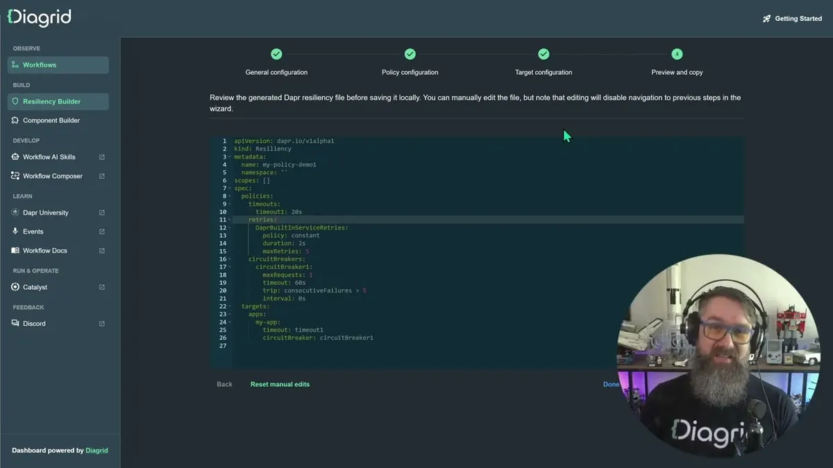 Build Dapr resiliency policies without writing YAML by hand
