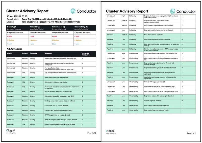 Diagrid Conductor advisor report by email