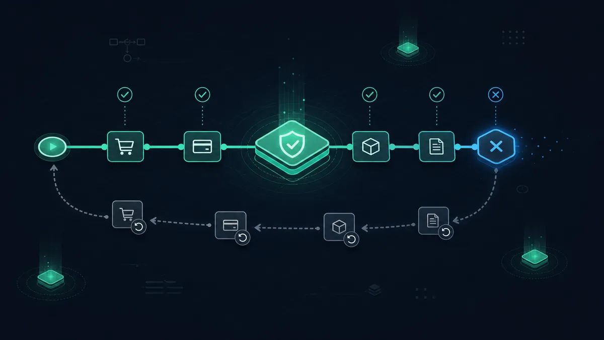 What is the saga pattern in distributed AI workflows?