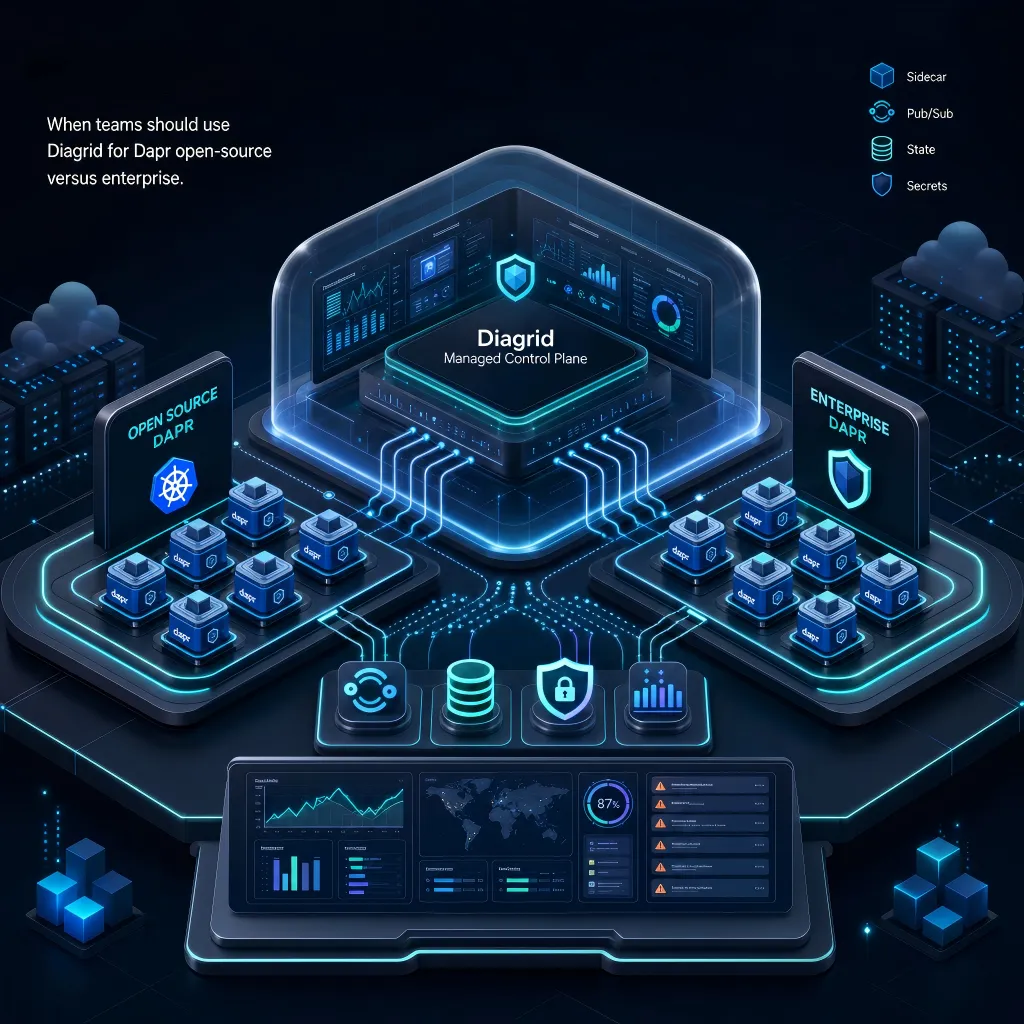 When should teams use Diagrid for Dapr open-source versus enterprise?